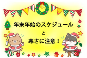 年末年始のスケジュールとワンちゃん・ネコちゃんは寒さに注意！